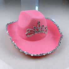 Load image into Gallery viewer, Sequined Western Cowboy Hat - Wool Felt with Feather Trim