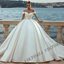 Load image into Gallery viewer, Off-Shoulder Satin Ball Gown Wedding Dress - Princess Style