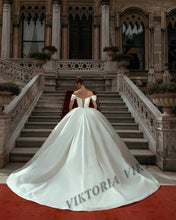 Load image into Gallery viewer, Off-Shoulder Satin Ball Gown Wedding Dress - Princess Style