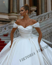 Load image into Gallery viewer, Off-Shoulder Satin Ball Gown Wedding Dress - Princess Style
