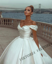 Load image into Gallery viewer, Off-Shoulder Satin Ball Gown Wedding Dress - Princess Style