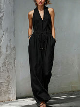 Load image into Gallery viewer, Women's Sleeveless Halter Neck Solid Color Long Jumpsuit