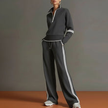 Load image into Gallery viewer, Women's Half-Zip Striped Sweatshirt & Wide-Leg Pants Set