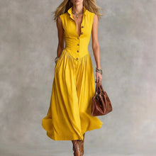 Load image into Gallery viewer, Women's Sleeveless Lapel Collar Maxi Dress – Slim Fit Patchwork