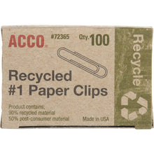 Load image into Gallery viewer, ACCO Recycled Paper Clips, #1 Size, Smooth Silver Finish – 100/Box