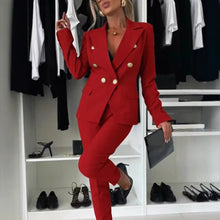 Load image into Gallery viewer, Double-Breasted Lapel Blazer & Zip-Up Trousers Suit