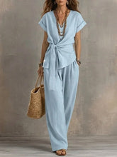 Load image into Gallery viewer, Women's V-Neck Short-Sleeve Top & Pants Two-Piece Set