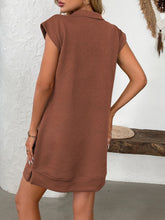 Load image into Gallery viewer, Retro Brown Half-Zip Cap Sleeve Mini Dress Classic & Vintage Design Dress For Girls