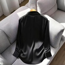 Load image into Gallery viewer, Women’s V‑Neck Business Casual Blouse – Relaxed Fit Long Sleeve Shirt