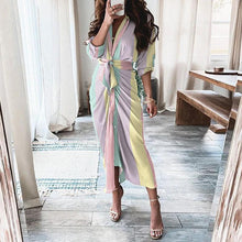 Load image into Gallery viewer, Mandotos European And American Print Long Sleeve Laceup Button Front Shirt Dress