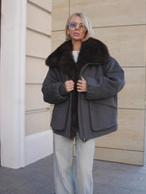 Load image into Gallery viewer, Rimini Genuine Fur Trim Wool Blend Parka in Graphite