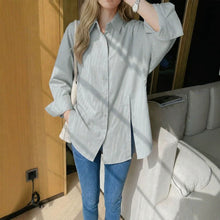 Load image into Gallery viewer, Women's Solid Color Drop Shoulder Button Side Slit Shirt