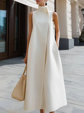 Load image into Gallery viewer, Elegant Sleeveless Long Dress – Stand Collar Office & Casual Dress