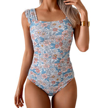 Load image into Gallery viewer, Vintage Square-Neck One-Piece Swimsuit – Tummy Control, Ruffle Detail, Full Coverage