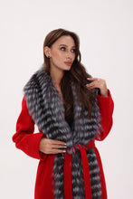 Load image into Gallery viewer, Genuine Silver Fox Virgin Wool Wrap Coat in Red