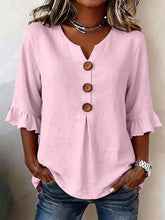 Load image into Gallery viewer, Women's Cotton Linen V-Neck Button-Up Blouse — Summer Casual Top