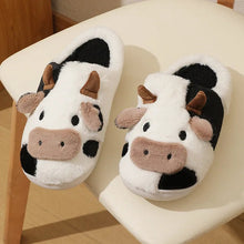 Load image into Gallery viewer, Winter Unisex Cute Cartoon Cow Warm Plush Slippers - # GIAA73610003