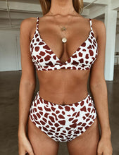 Load image into Gallery viewer, High Waist Swimwear Women Push Up Beachwear Women High Waist Two Piece Bikini Swimsuit Halter Twist Front Bathing Suit Swimwear Solid Bathing Suit Animal Leopard Female Swimsuit Women Bikini