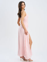 Load image into Gallery viewer, Mallory Baby Pink Stripe Jacquard High Slit Gown