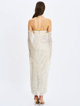 Load image into Gallery viewer, Quimera Almond Beaded Cape Halter Off-Shoulder Maxi Gown