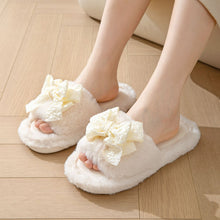 Load image into Gallery viewer, Cotton Slippers Women Autumn And Winter Home Plush Wind Bow Soft Bottom Indoor Outdoor Wear Slippers Fluffy Memory Foam Fur Furry Womens Slippers Cozy Warm Fur Bedroom Slippers