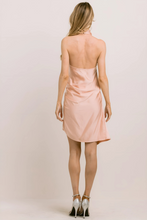 Load image into Gallery viewer, Velaa Drape Satin Mock Neck Dress