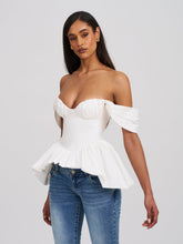 Load image into Gallery viewer, Qistina White Off-shoulder Bubble Hem Peplum Cotton Top