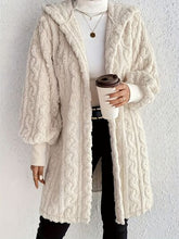 Load image into Gallery viewer, Beige Long Winter Open Front Long Sleeve Fuzzy Hooded Jacket Cozy & Stylish Outerwear