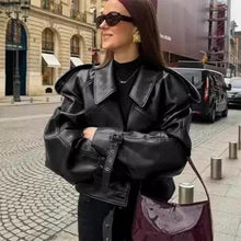 Load image into Gallery viewer, Loose Lapel Leather Jacket Fashion Cropped Tops Streetwear For Womens Clothing
