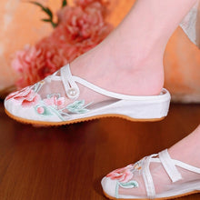 Load image into Gallery viewer, Women's Floral Embroidered Mesh Shoes – Breathable Hollow-Out Retro Flats