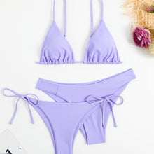 Load image into Gallery viewer, Essential Edge 3-Piece Bikini Set for Women – Solid Color High-Cut Triangle Top Two-Style Bottoms with Side Lace-Up Design & Quick-Drying Comfort – Versatile Women's Swimwear for Summer Pool Beach & Travel
