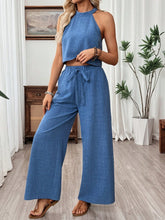 Load image into Gallery viewer, Women's Halter Neck Cropped Top & Wide-Leg Pants Two-Piece Set