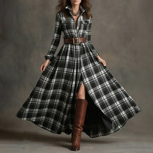 Load image into Gallery viewer, Women's Printed Lapel Slim-Fit Dress – Elegant Commuter Style