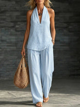 Load image into Gallery viewer, Women's Striped Sleeveless Top & Wide-Leg Pants Set – Fashionable 2-Piece