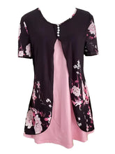 Load image into Gallery viewer, Women’s Printed Faux Two-Piece V-Neck Short Sleeve Top