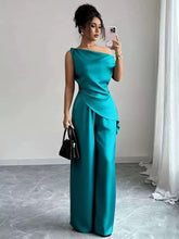 Load image into Gallery viewer, One-Shoulder Asymmetric Top & Wide-Leg Pants 2-Piece Set – Women's Elegant Co-ord Suit