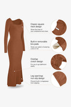 Load image into Gallery viewer, Caramel Built-In Shapewear Dress Square Neck Long Sleeve Maxi Dress Elegant Shapewear Dress For Women