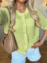 Load image into Gallery viewer, Women's Hollow-Out Knit Cardigan – Open Front, Short Sleeve, Solid Color
