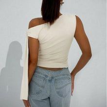 Load image into Gallery viewer, Women’s One-Shoulder Asymmetrical Tie Shoulder Top – Going Out & Party Shirt