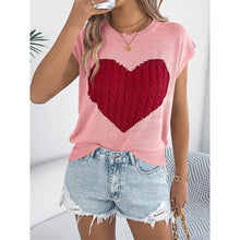Load image into Gallery viewer, Women’s Heart Color Block Knit Top – Casual Sleeveless Valentine Tank