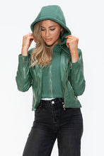 Load image into Gallery viewer, Women Classic Snobbish Faux Leather Zip-Up Drawstring Hooded Jacket Edgy & Casual PU Leather Jacket For Streetwear