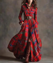 Load image into Gallery viewer, Women's Plus Size Plaid Print Long Sleeve Shirt Dress with Pockets
