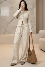 Load image into Gallery viewer, Women's Stripe Fitted Button-Front Crop Top & Drawstring Wide-Leg Pants Set