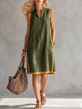 Load image into Gallery viewer, Women's Sleeveless V-Neck Button-Front Pocketed A-Line Midi Dress