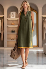 Load image into Gallery viewer, Women's Henley-Placket Mustard-Trim Shift Dress – 6 Colors
