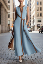 Load image into Gallery viewer, Women's Color Block Sleeveless Stand Collar Dress