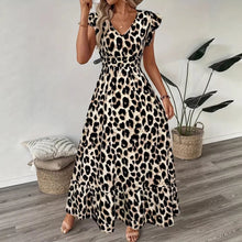 Load image into Gallery viewer, Women's V-Neck Floral Print A-Line Midi Dress – High Waist Sleeveless