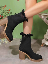 Load image into Gallery viewer, Stylish Ruffled Trim : Chunky Heel Boots