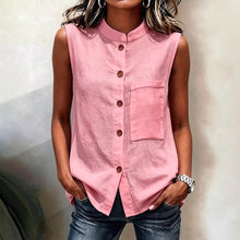 Load image into Gallery viewer, Women's Sleeveless Crop Top with Buttoned Pockets – Solid Color