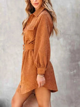 Load image into Gallery viewer, Stylish Button Front Belt Long Sleeve : Corduroy Dress